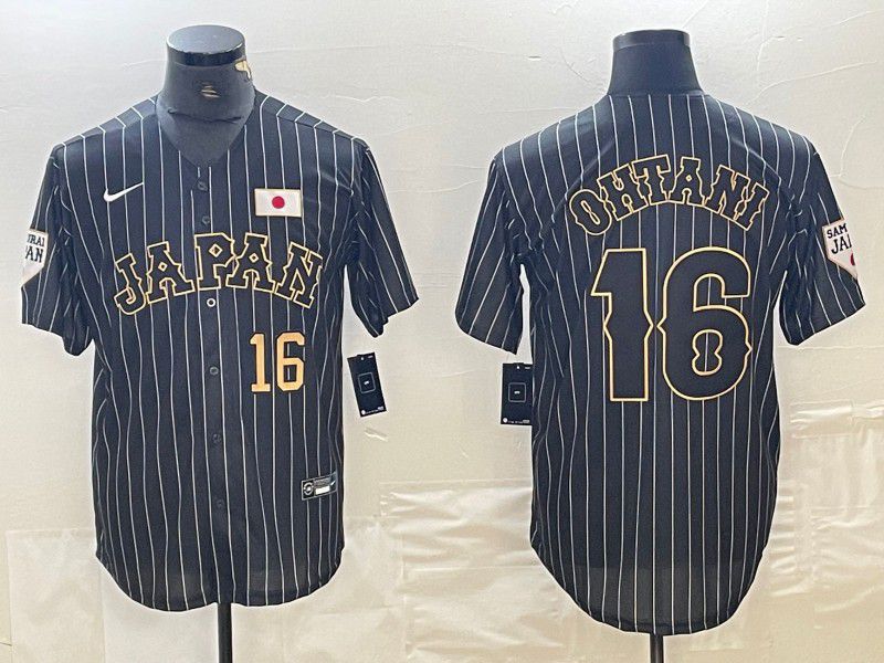 Men 2025 World Cub Japan #16 Ohtani Black Stripe Nike MLB Jersey style 13->more jerseys->MLB Jersey
